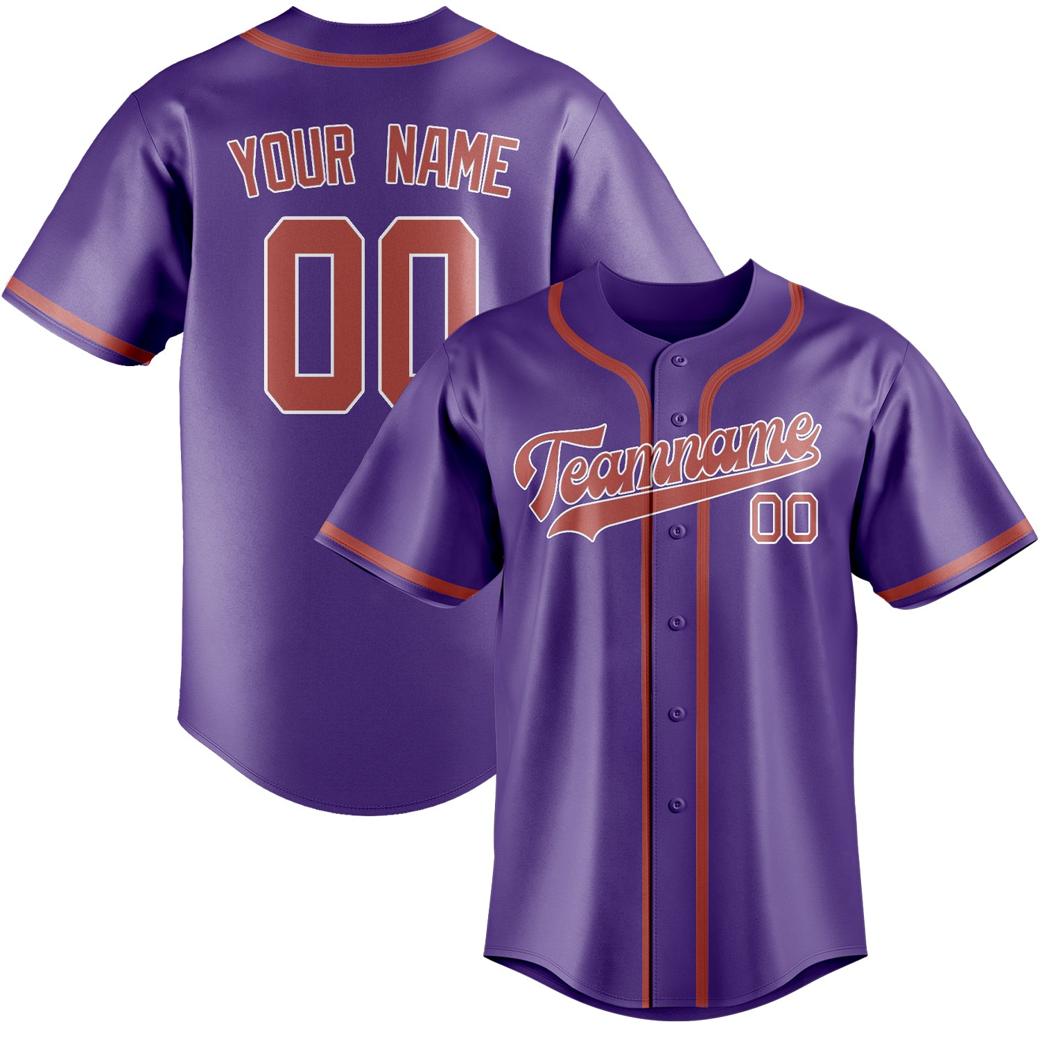 Maillot de baseball personnalisé violet clair et rose cuivrée