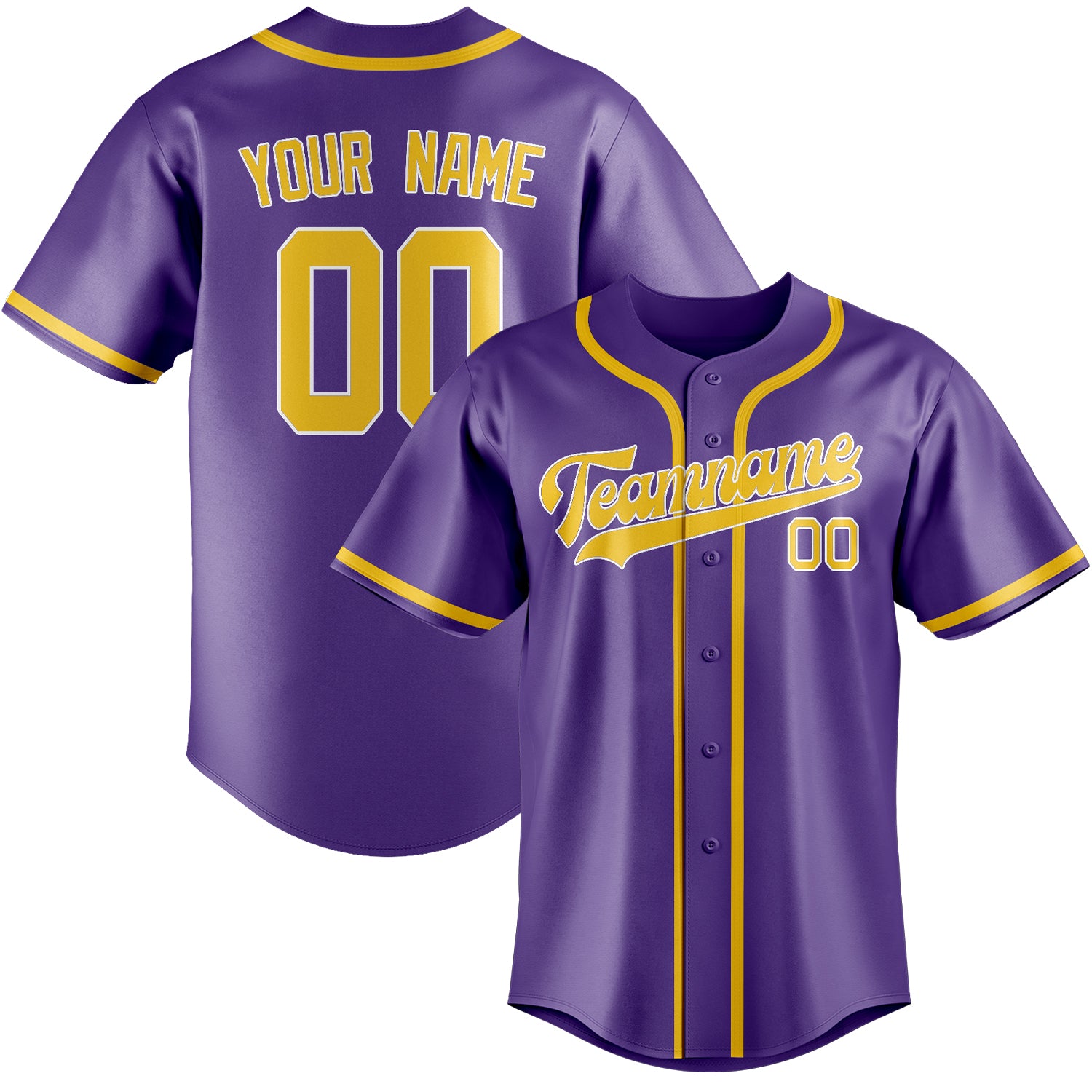 Maillot de baseball personnalisé violet clair et or
