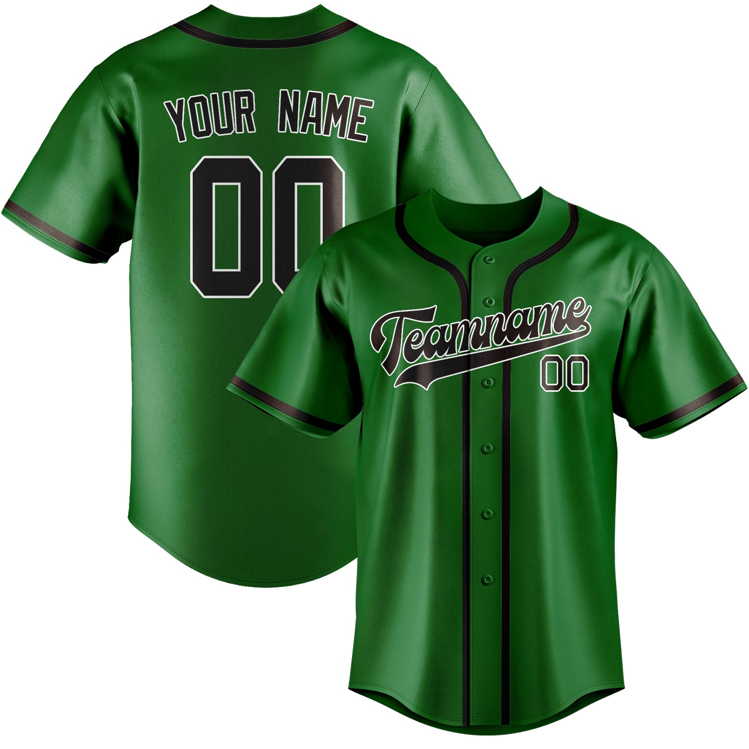 Maillot de baseball personnalisé vert émeraude et marron