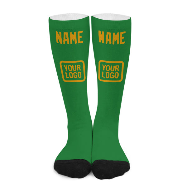 Chaussettes hautes personnalisées vert émeraude et jaune