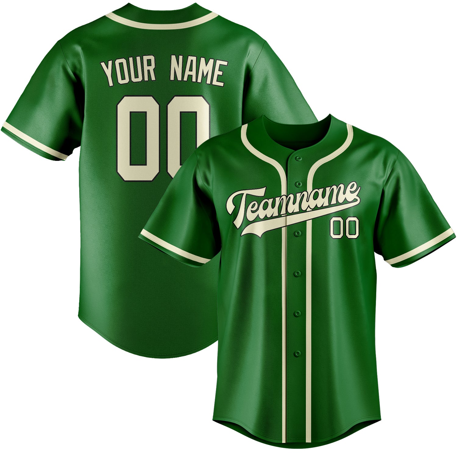 Maillot de baseball personnalisé vert émeraude et crème