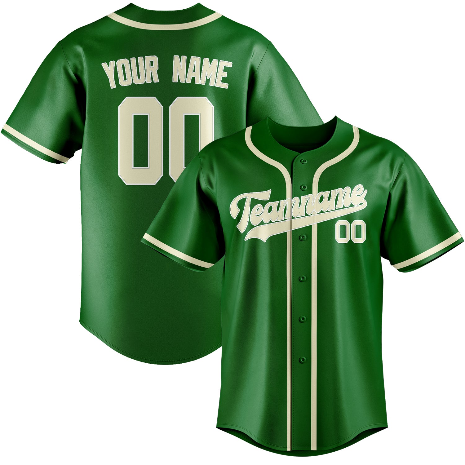 Maillot de baseball personnalisé vert émeraude et crème
