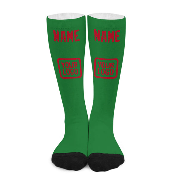 Chaussettes hautes personnalisées vert émeraude et rouges