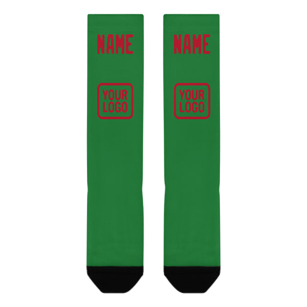 Chaussettes hautes personnalisées vert émeraude et rouges