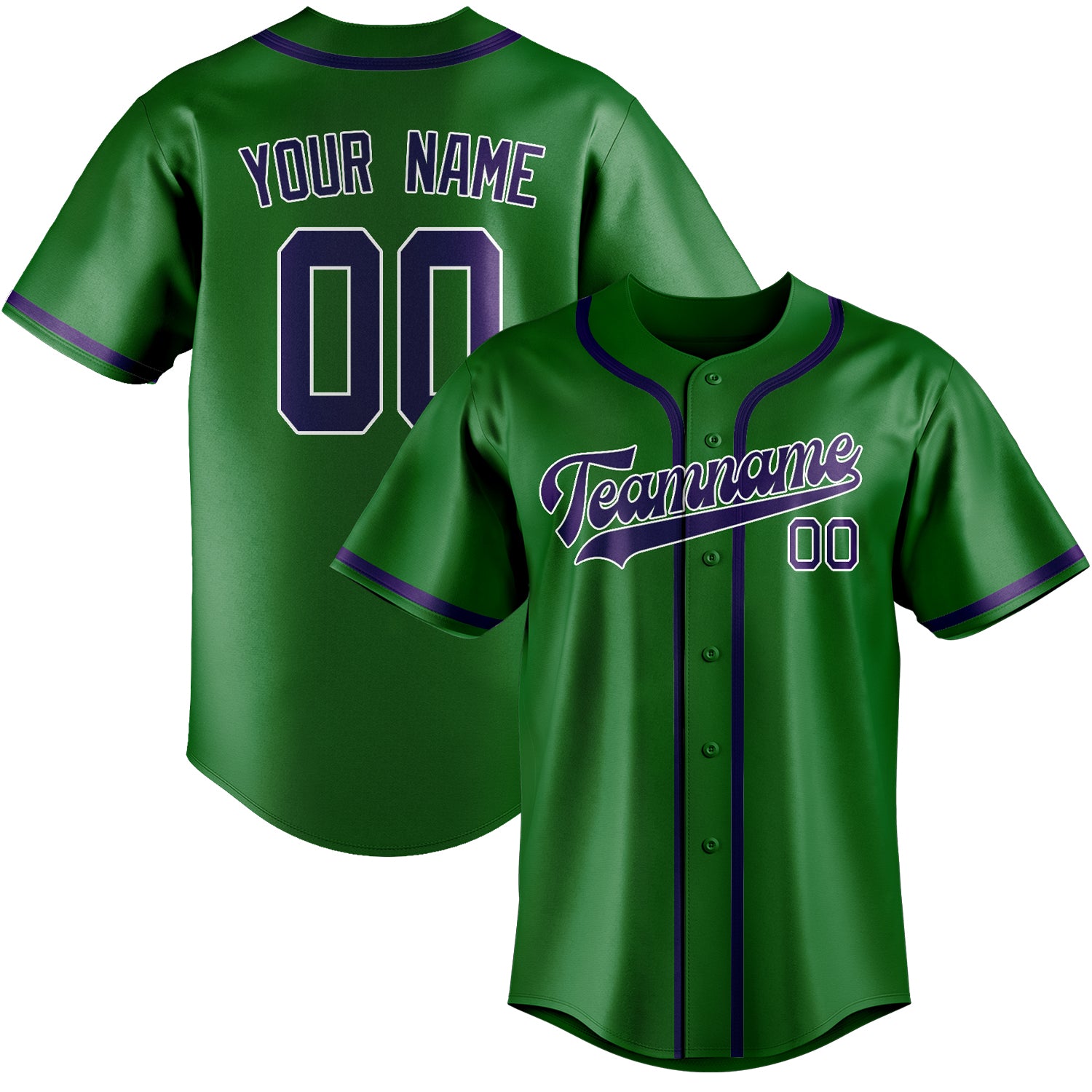 Maillot de baseball personnalisé vert émeraude et violet