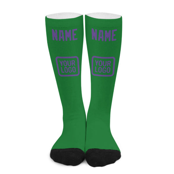 Chaussettes hautes personnalisées vert émeraude et violet clair