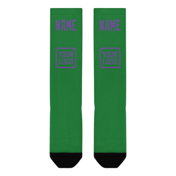 Chaussettes hautes personnalisées vert émeraude et violet clair