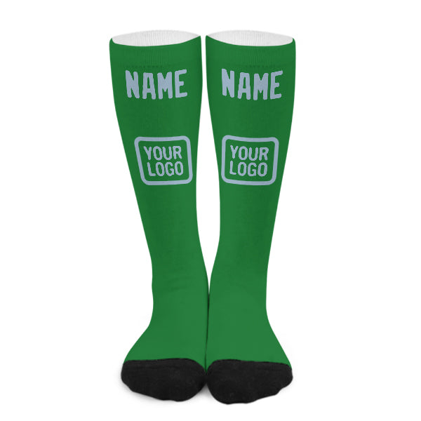 Chaussettes hautes personnalisées vert émeraude et bleu clair