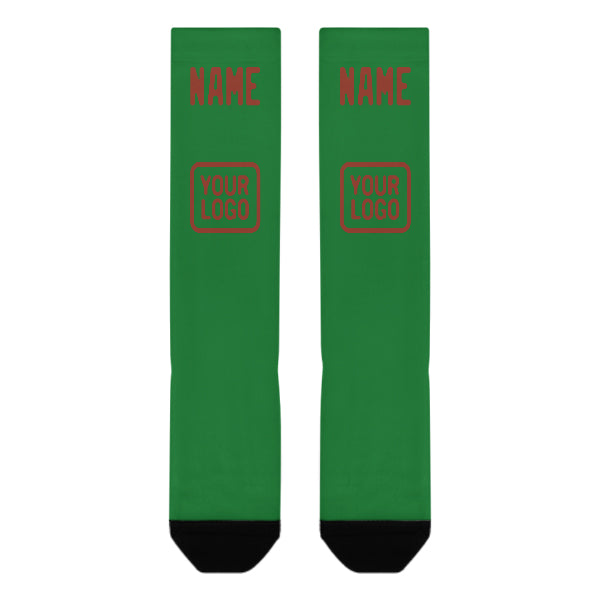 Chaussettes hautes personnalisées vert émeraude et corail rouge
