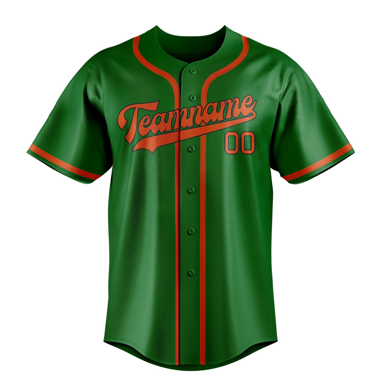 Maillot de baseball personnalisé vert émeraude, orange et rouge