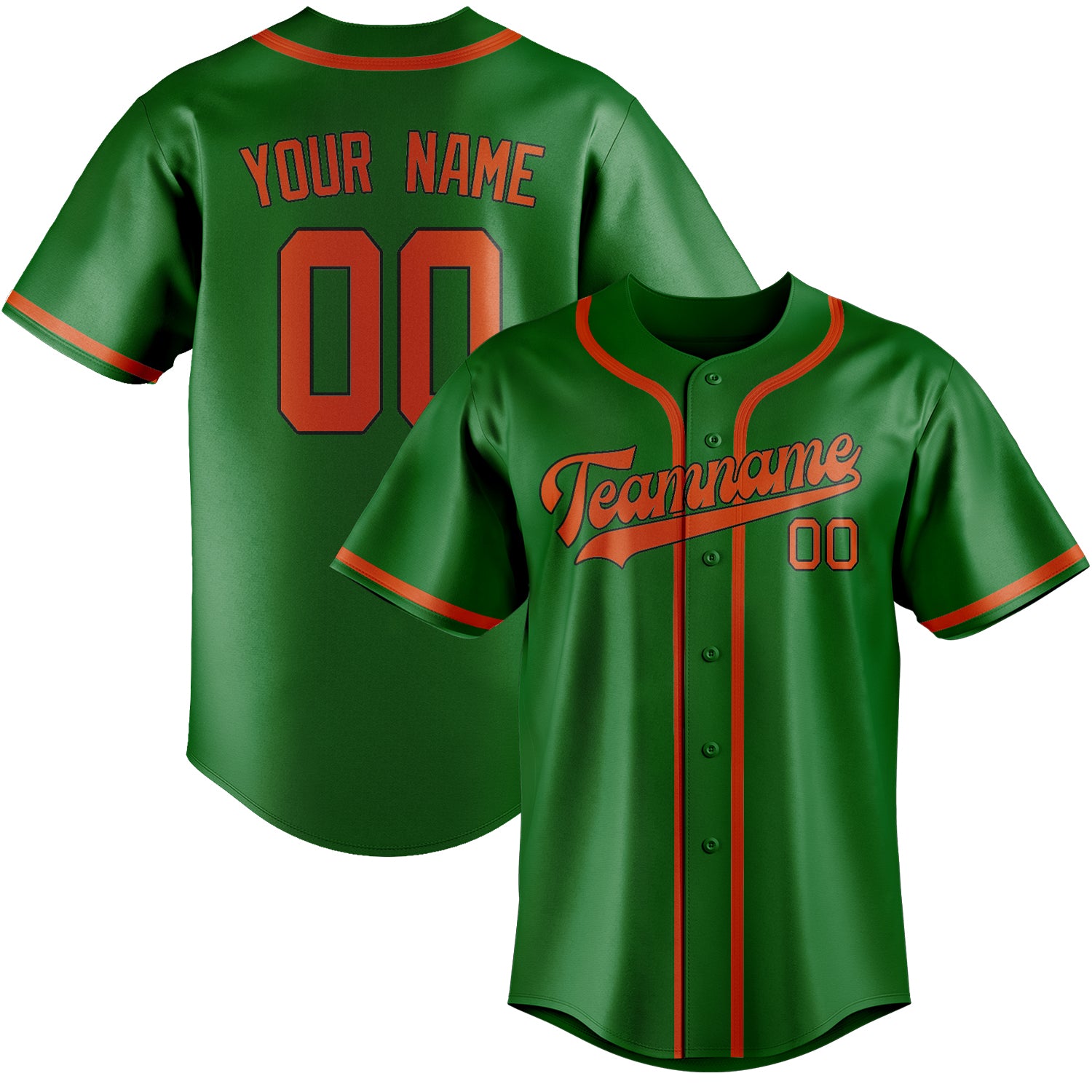 Maillot de baseball personnalisé vert émeraude, orange et rouge