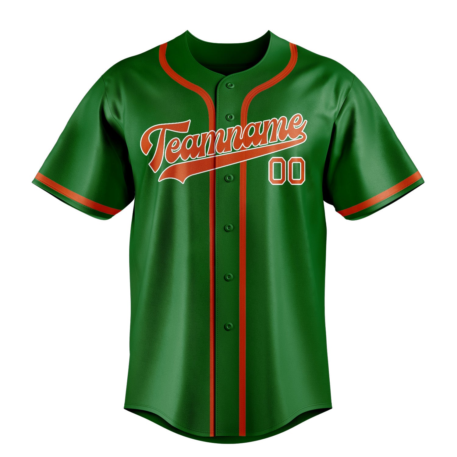 Maillot de baseball personnalisé vert émeraude, orange et rouge