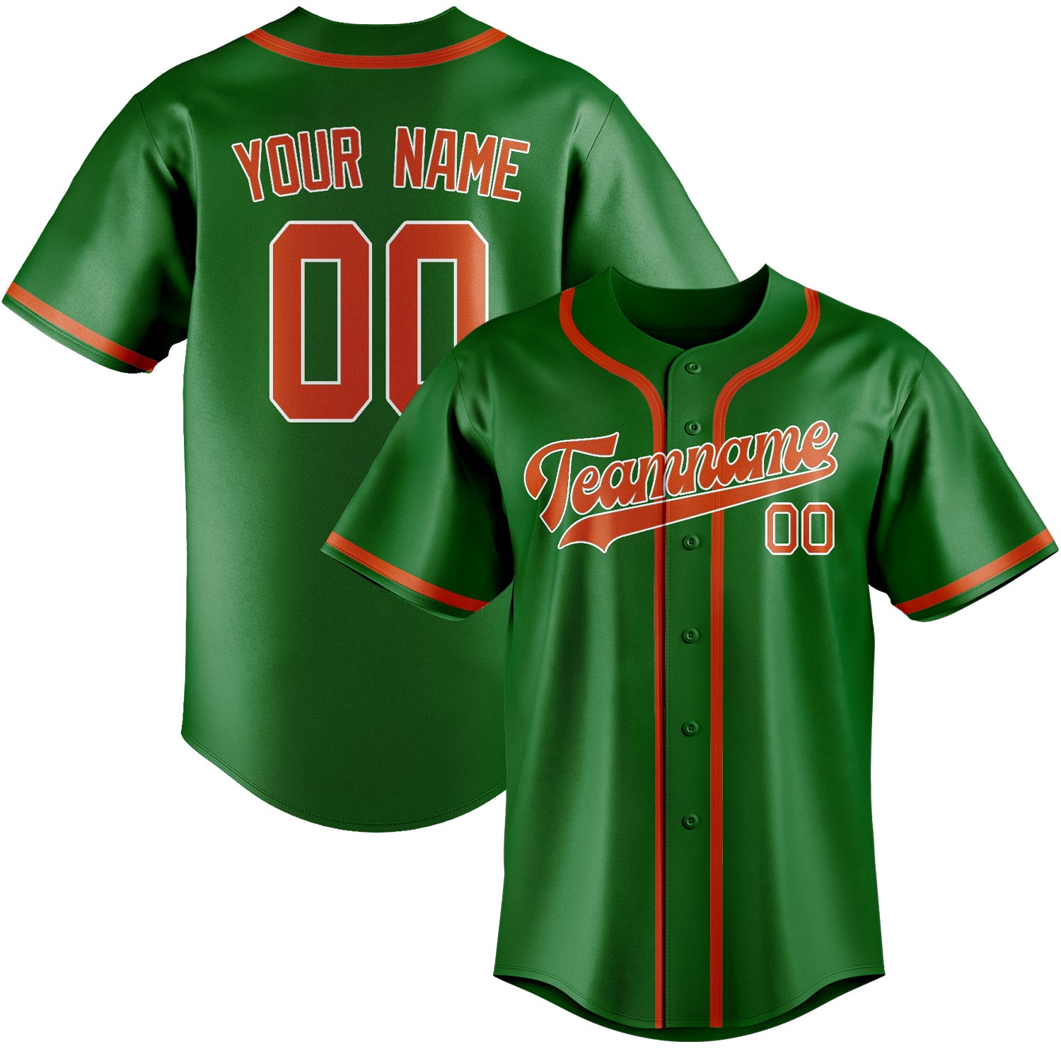 Maillot de baseball personnalisé vert émeraude, orange et rouge