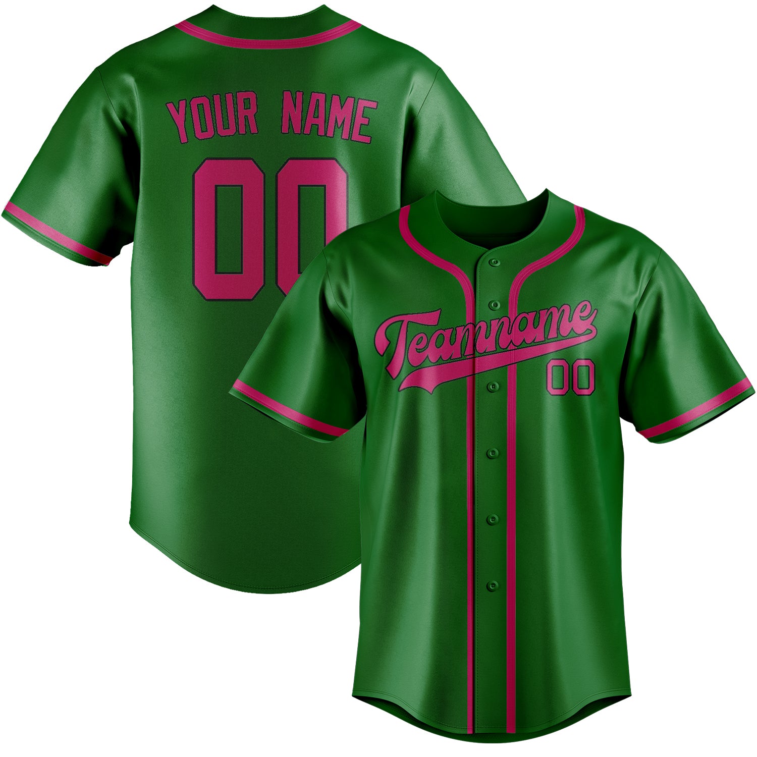 Maillot de baseball personnalisé vert émeraude et rose