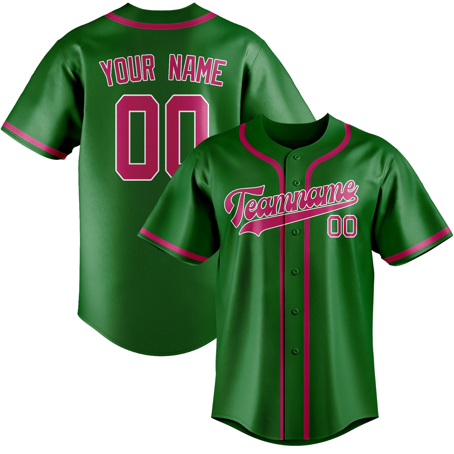 Maillot de baseball personnalisé vert émeraude et rose