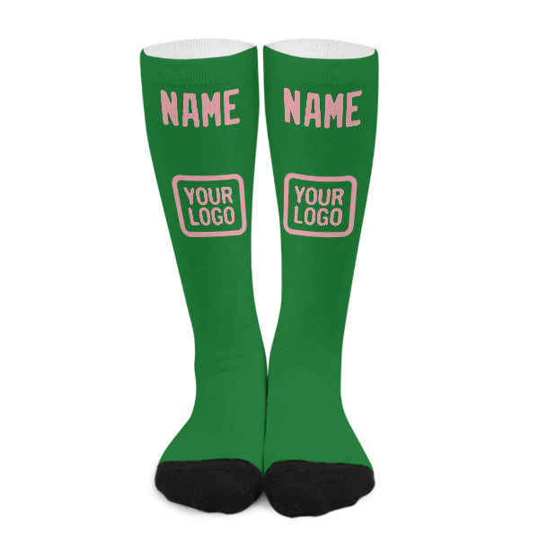 Chaussettes hautes personnalisées vert émeraude et rose clair