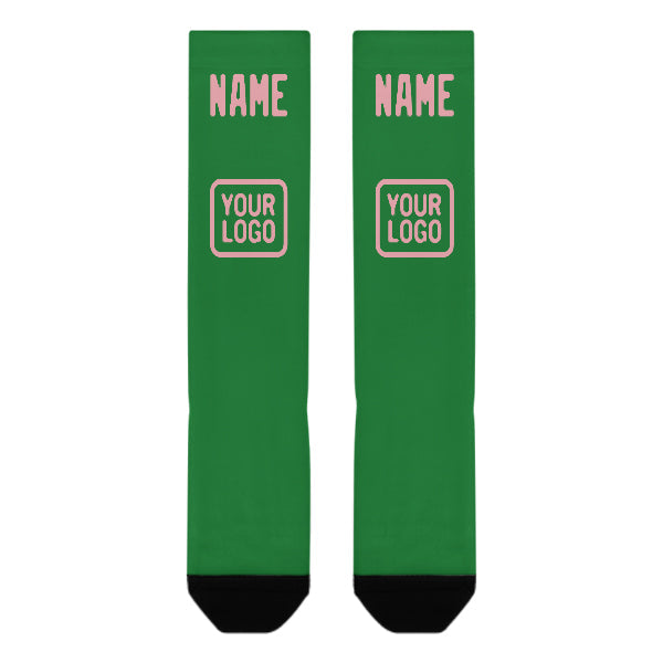 Chaussettes hautes personnalisées vert émeraude et rose clair