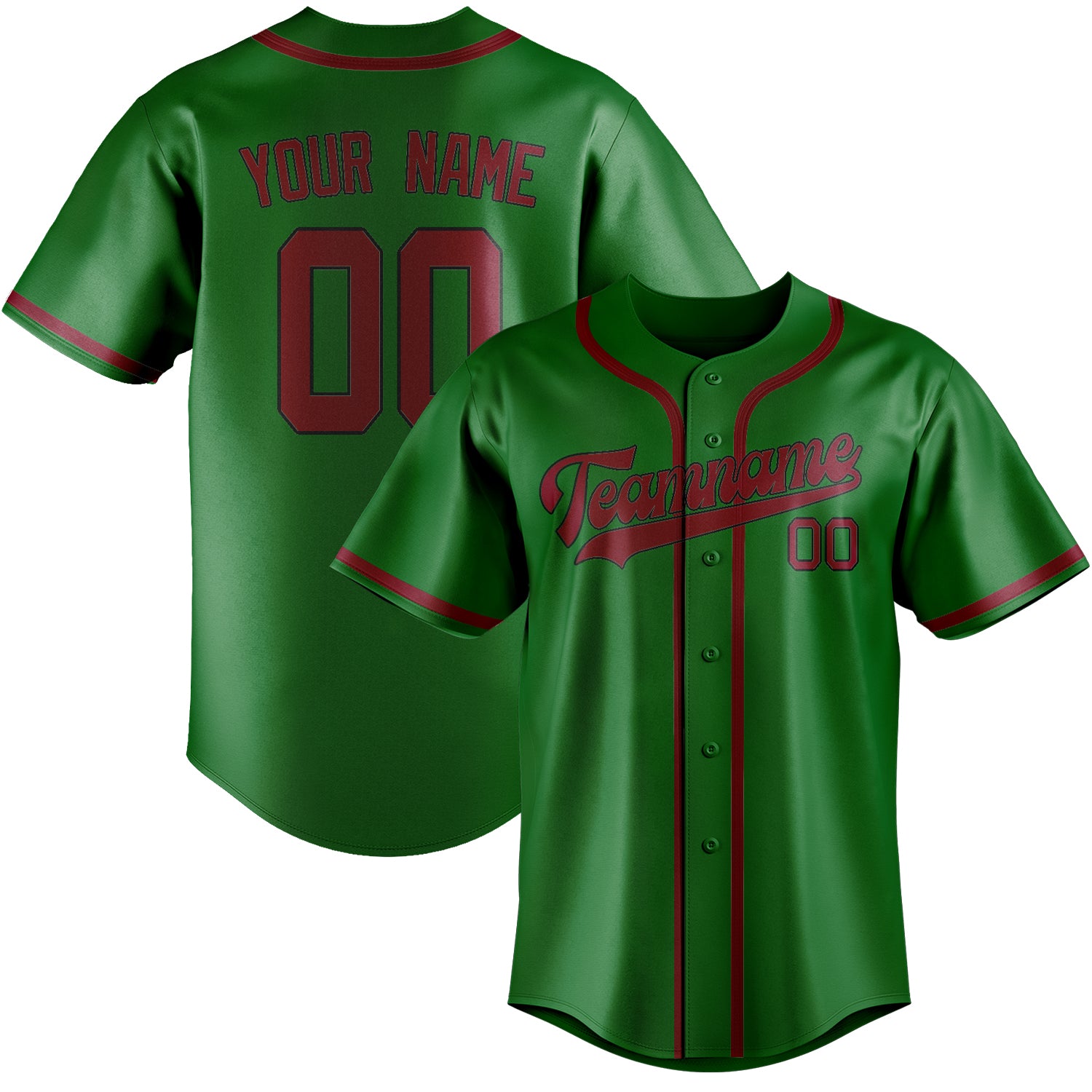 Maillot de baseball personnalisé vert émeraude et rouge cramoisi