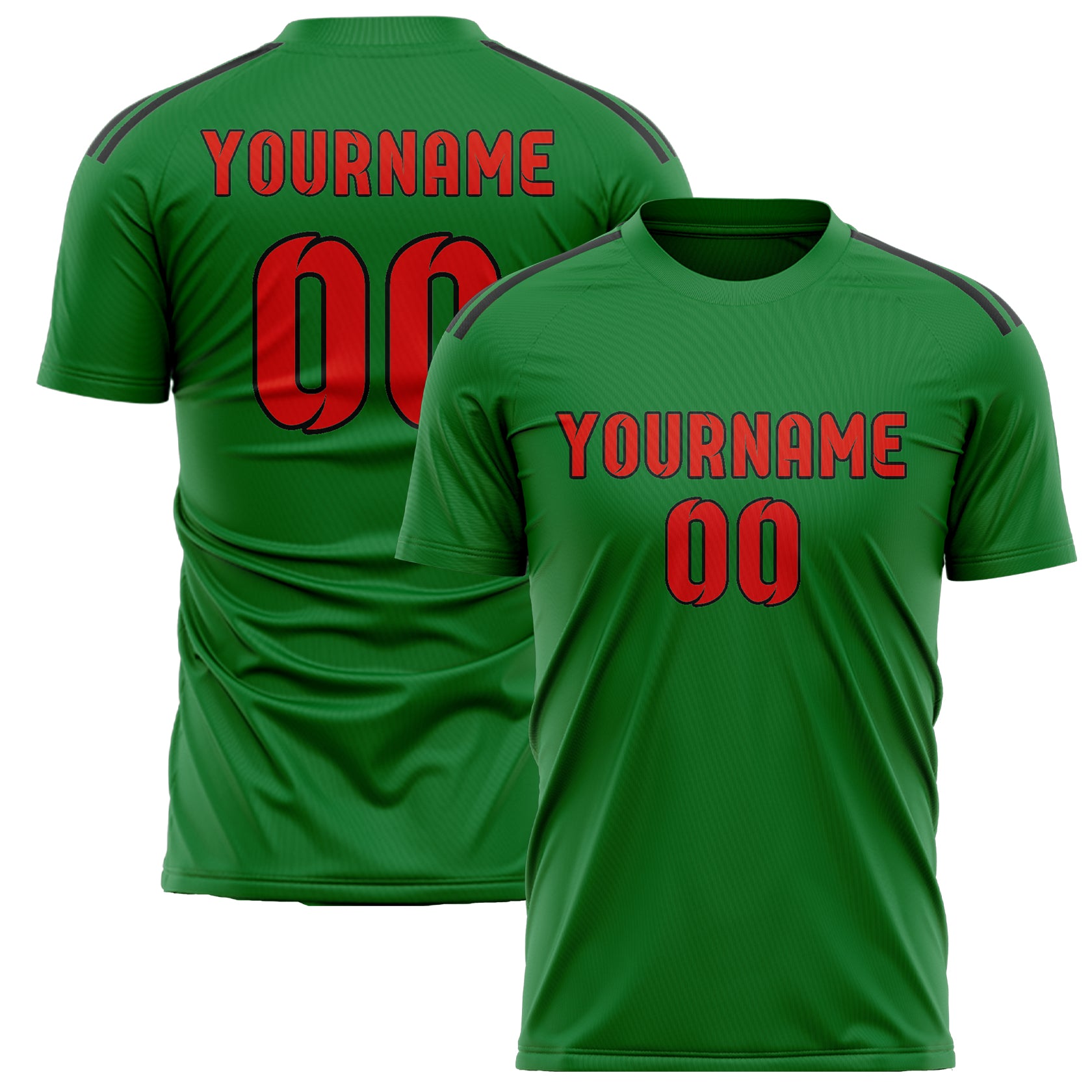 Maillot de football personnalisé vert émeraude, orange et rouge
