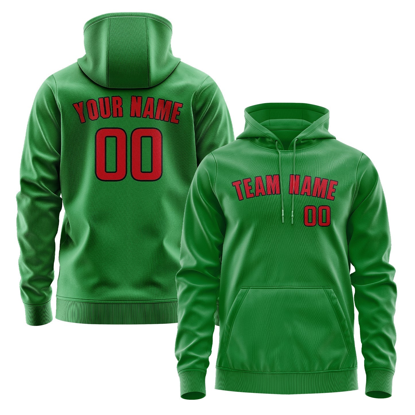 Sweat à capuche personnalisé vert émeraude et rouge 