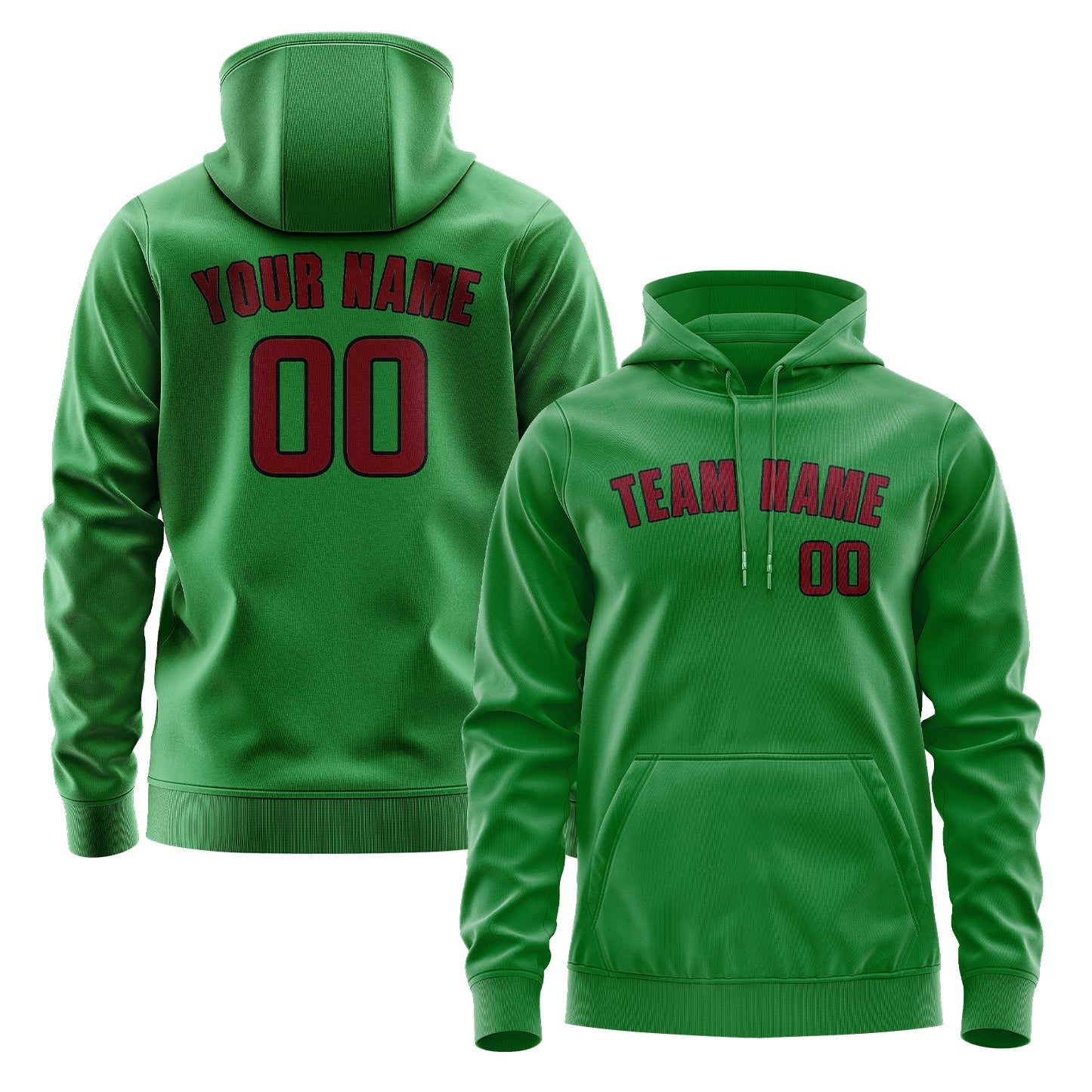 Sweat à capuche personnalisé vert émeraude et rouge cramoisi 