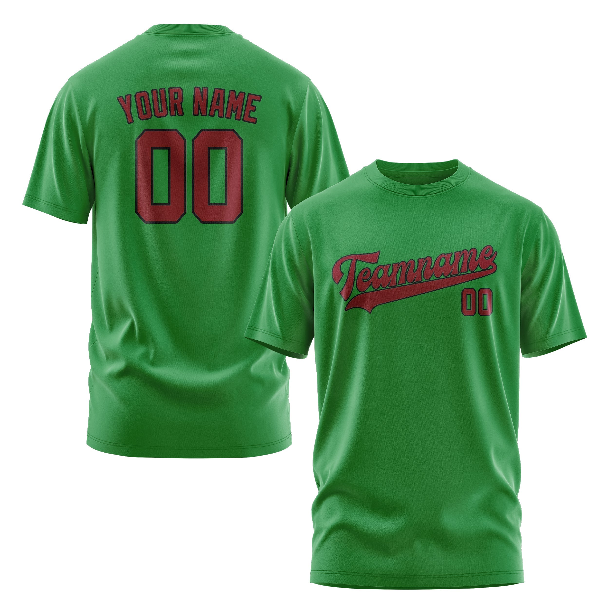 T-shirt personnalisé vert émeraude et rouge cramoisi