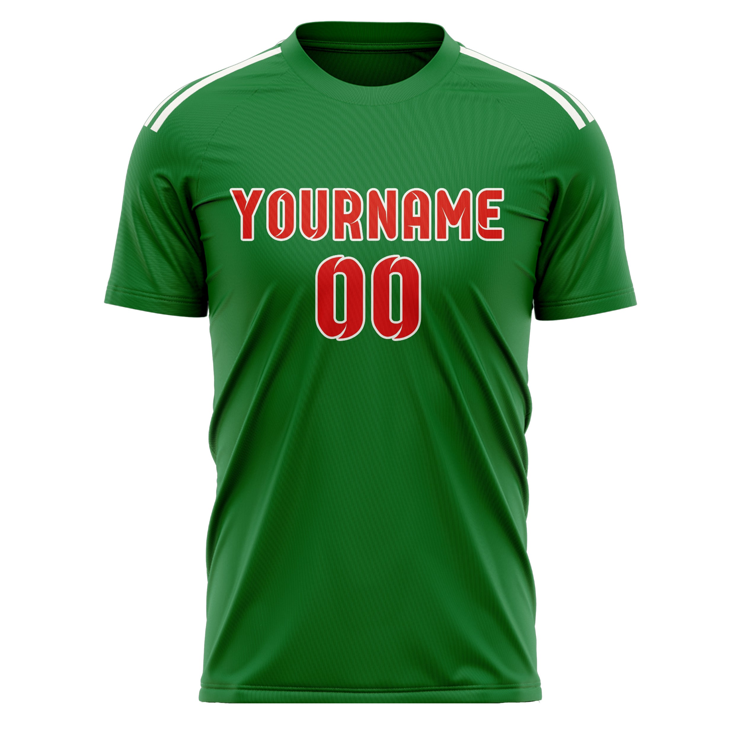 Maillot de football personnalisé vert émeraude, orange et rouge