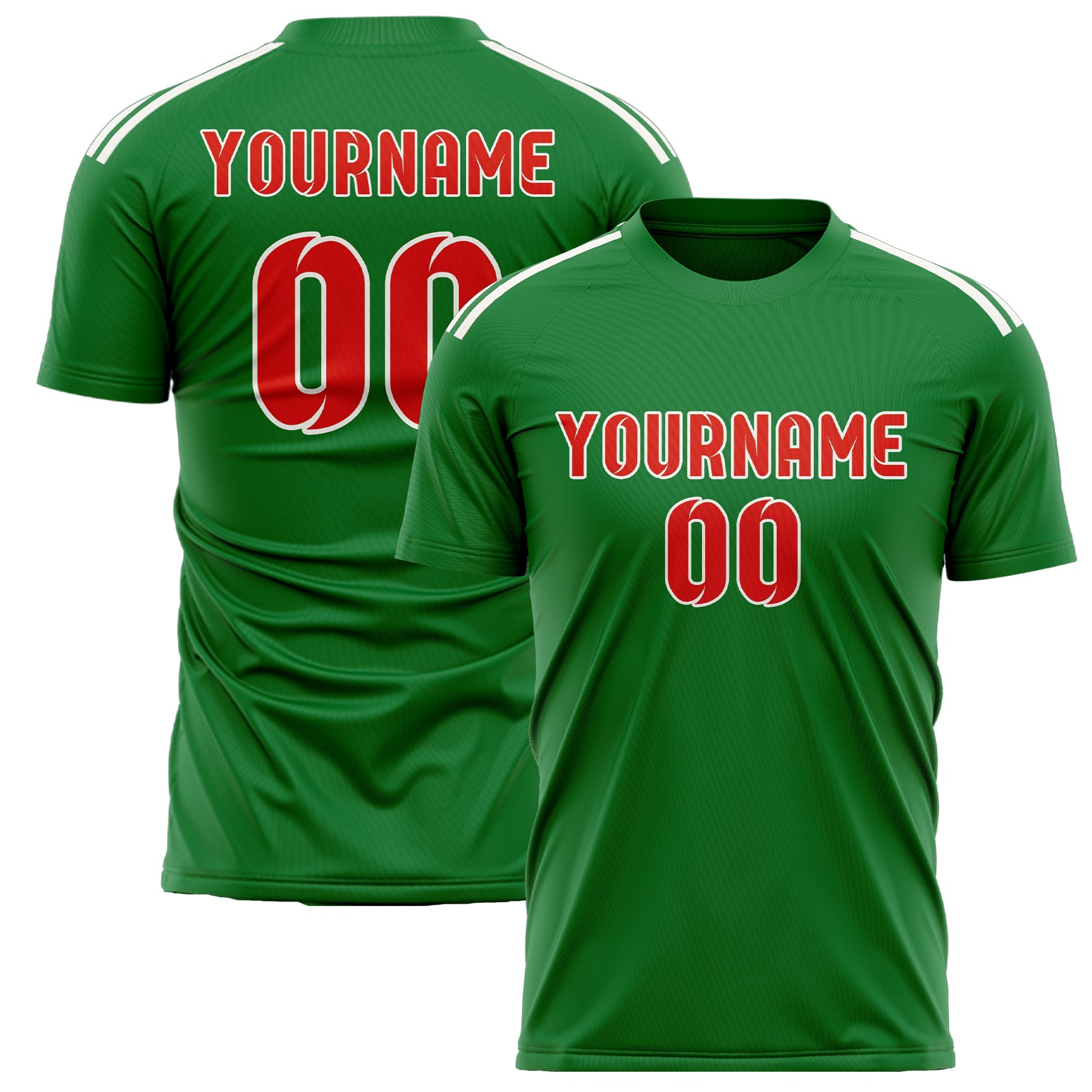Maillot de football personnalisé vert émeraude, orange et rouge