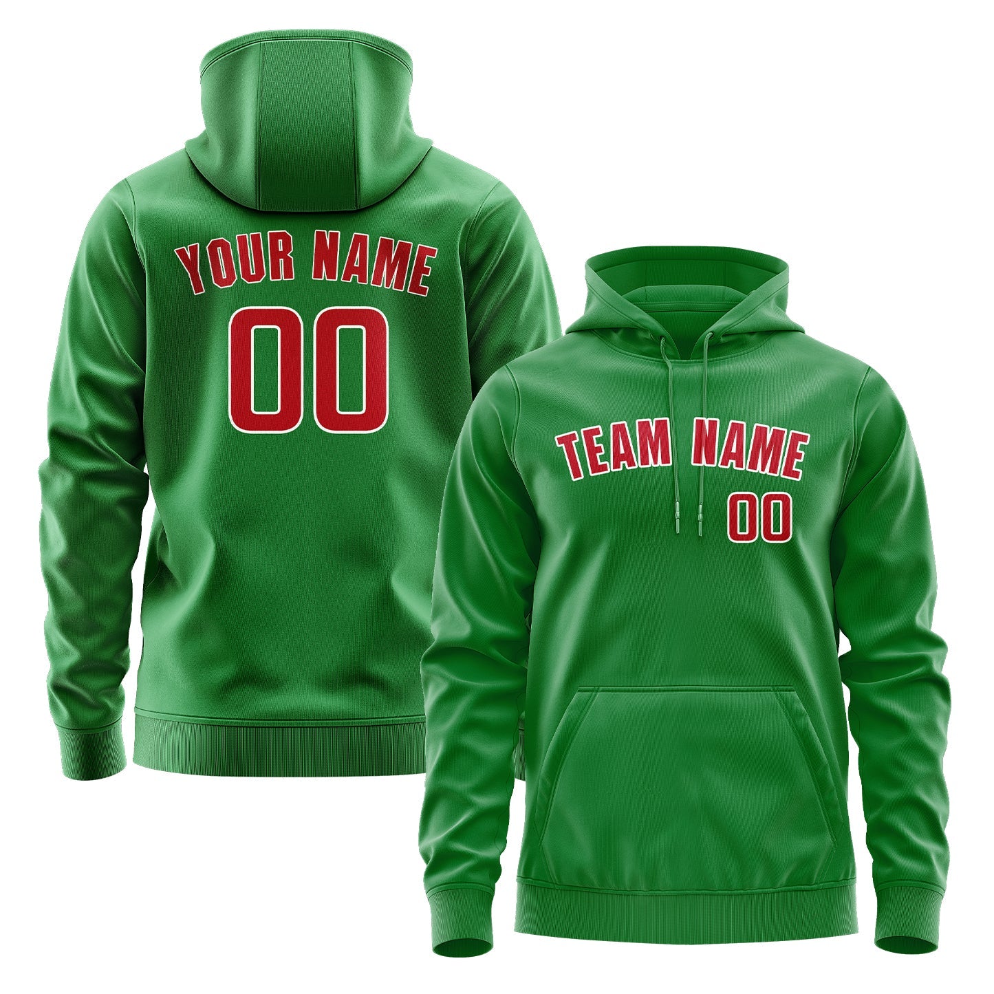 Sweat à capuche personnalisé vert émeraude et rouge 