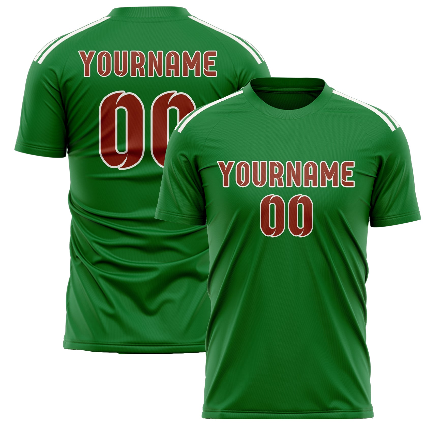 Maillot de football personnalisé vert émeraude et rouge corail