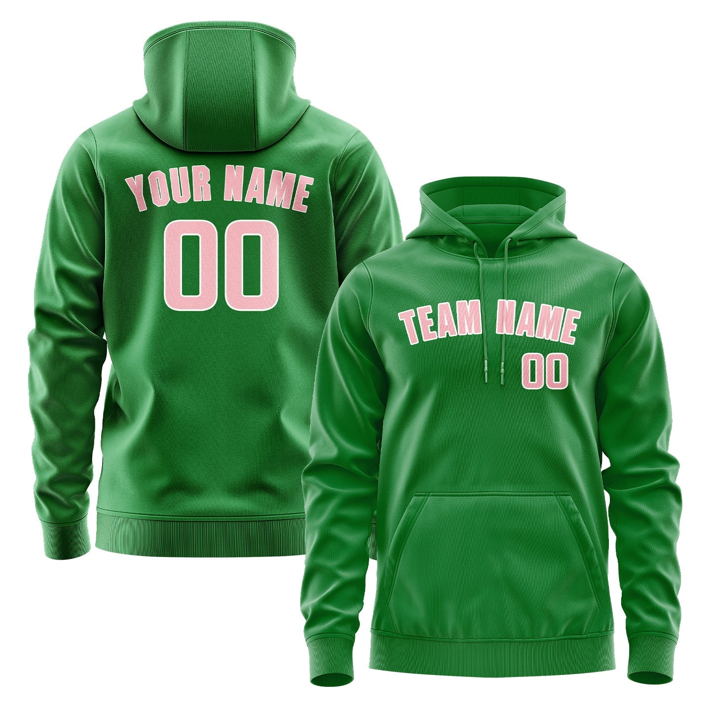 Sweat à capuche personnalisé vert émeraude et rose clair