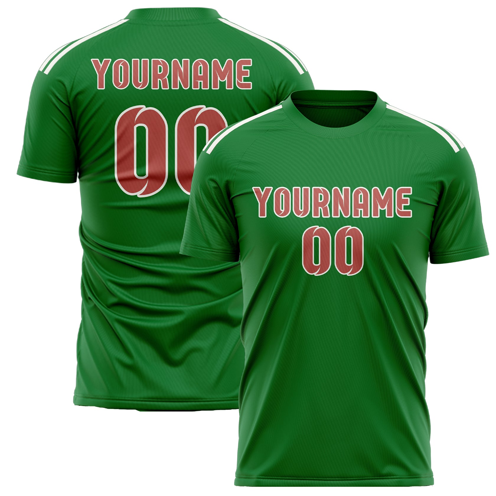 Maillot de football personnalisé vert émeraude et rose cuivré