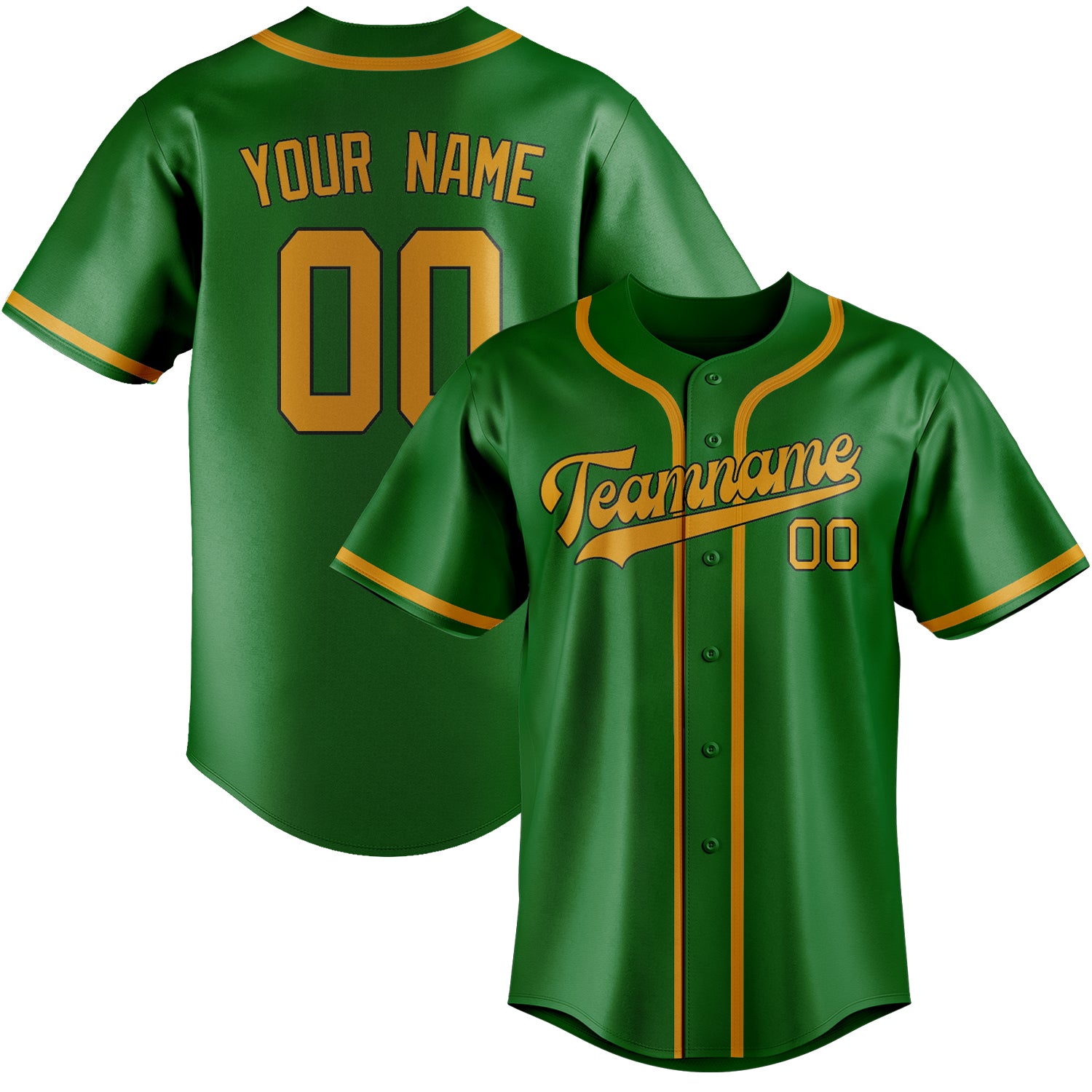 Maillot de baseball personnalisé vert émeraude et jaune