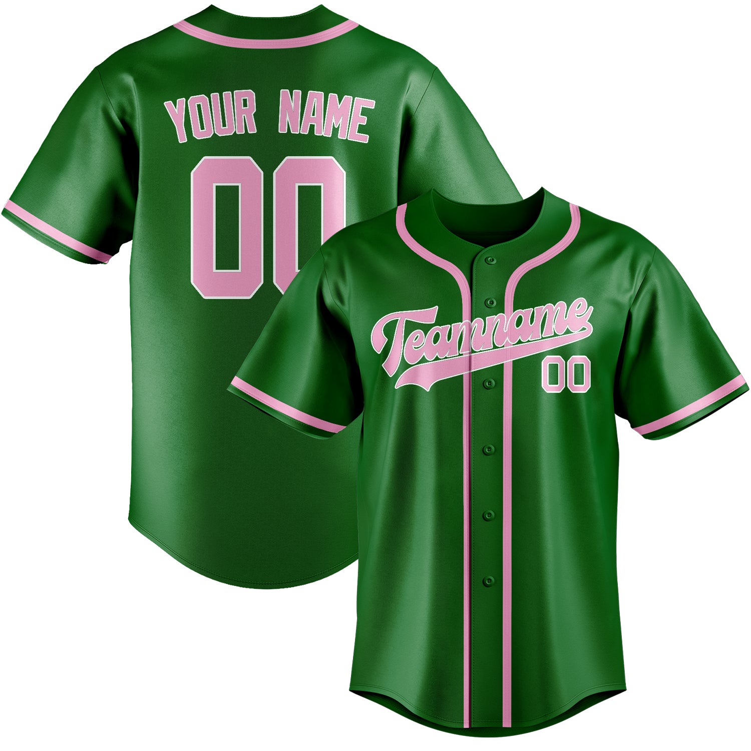 Maillot de baseball personnalisé vert émeraude et rose clair