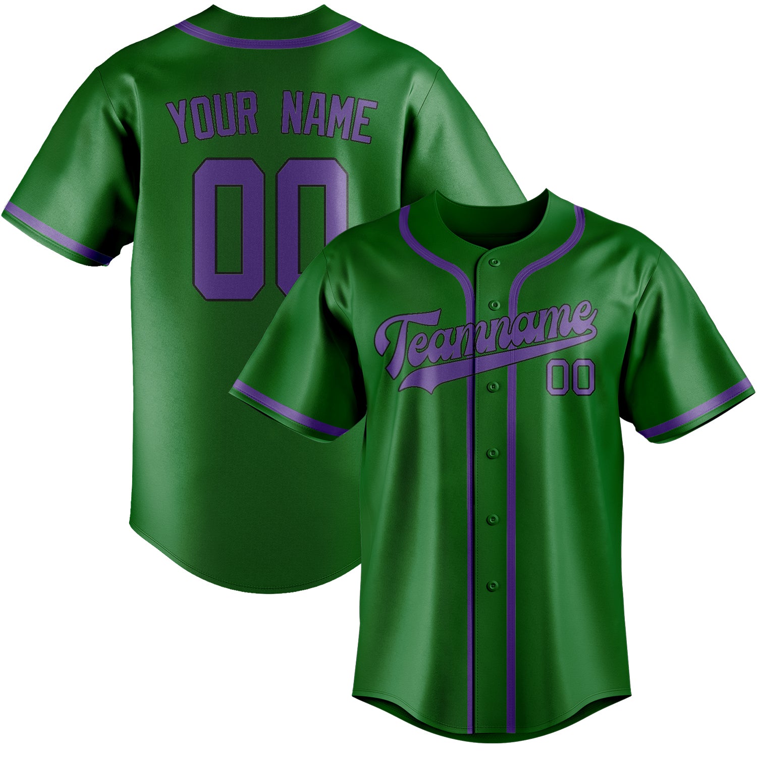 Maillot de baseball personnalisé vert émeraude et violet clair