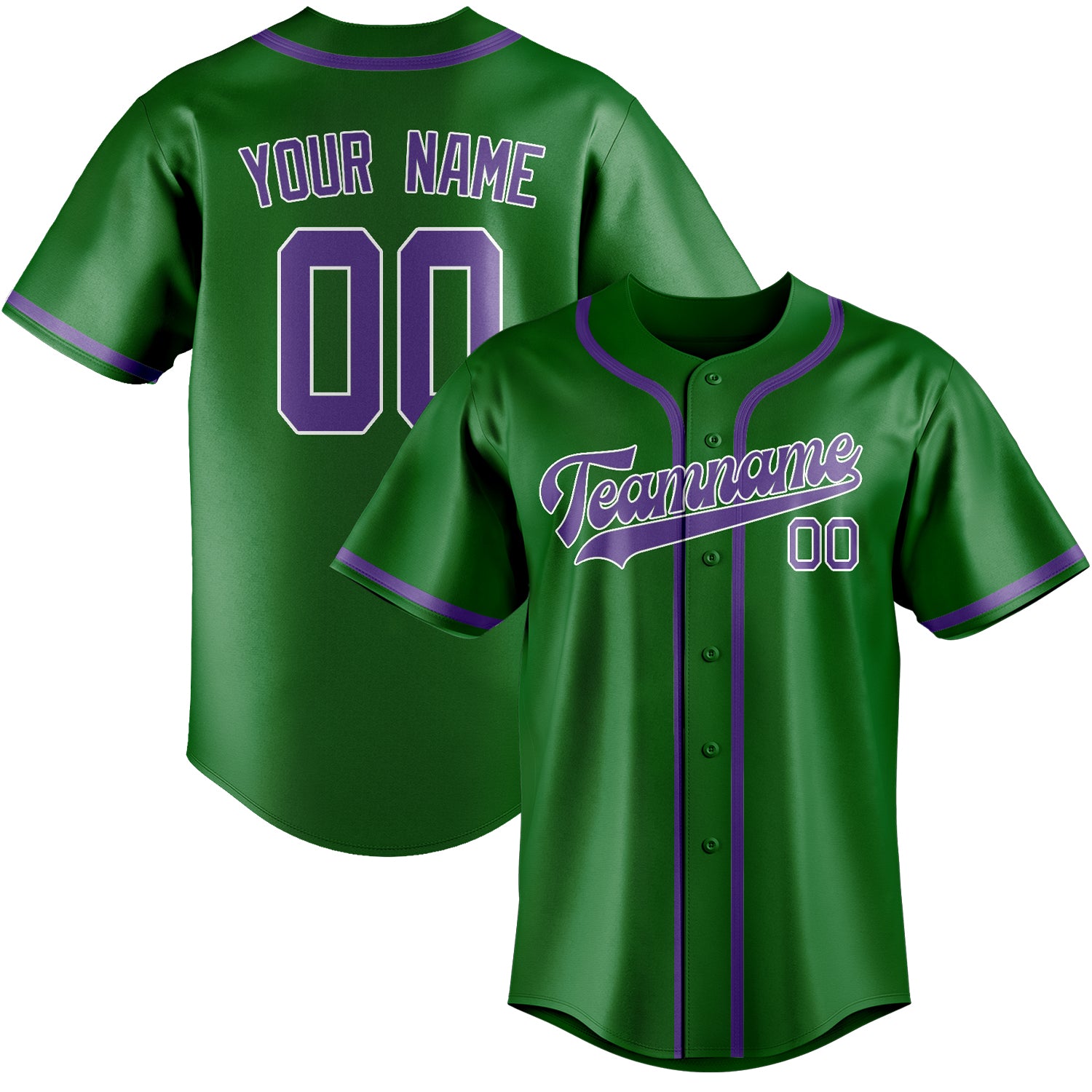 Maillot de baseball personnalisé vert émeraude et violet clair