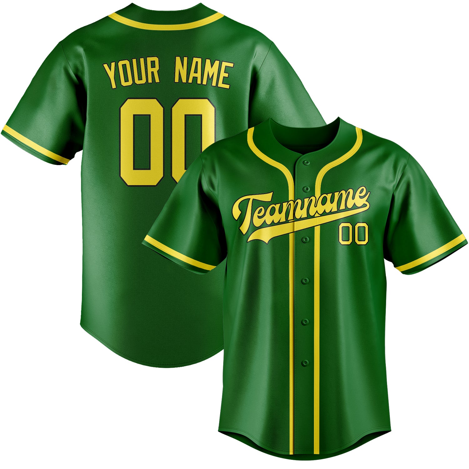 Maillot de baseball personnalisé vert émeraude et jaune clair