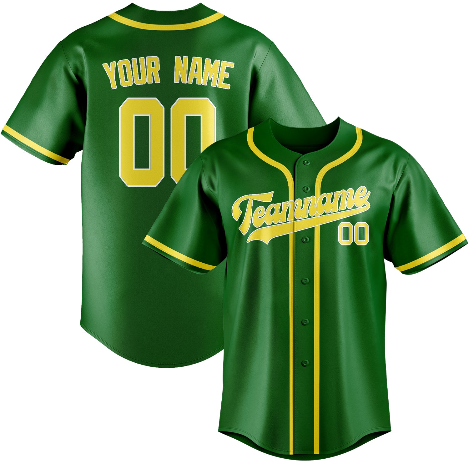 Maillot de baseball personnalisé vert émeraude et jaune clair