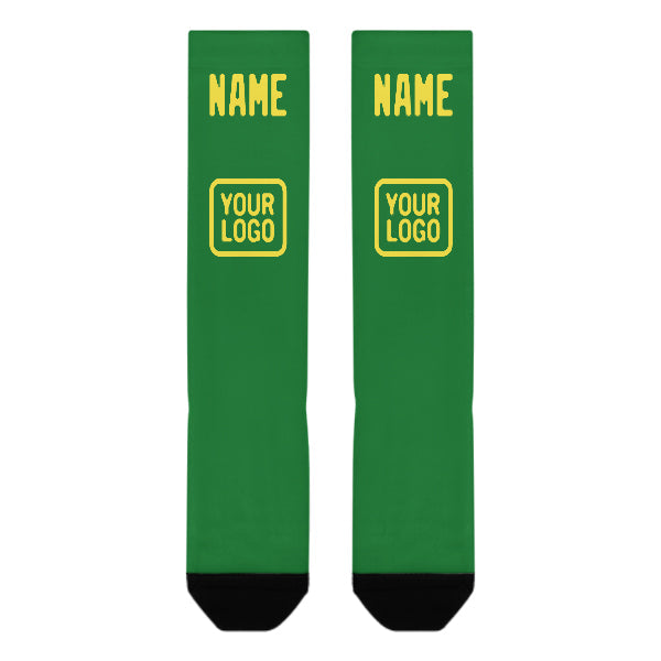 Chaussettes hautes personnalisées vert émeraude et jaune clair