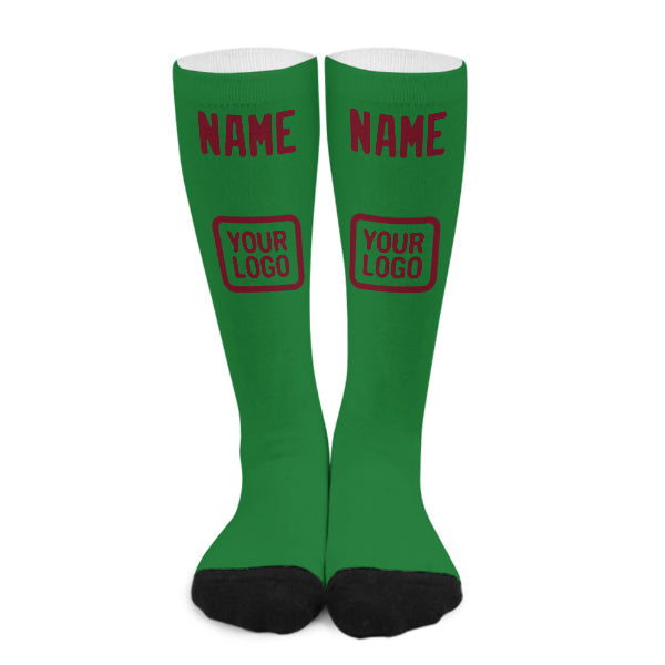 Chaussettes hautes personnalisées vert émeraude et rouge carmin