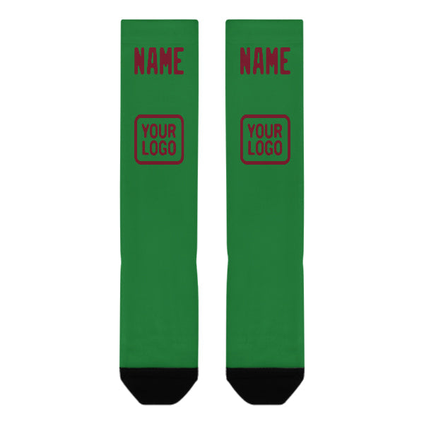 Chaussettes hautes personnalisées vert émeraude et rouge carmin