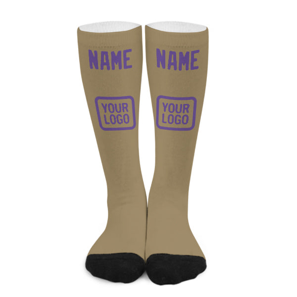 Chaussettes hautes kaki clair et lilas clair personnalisées