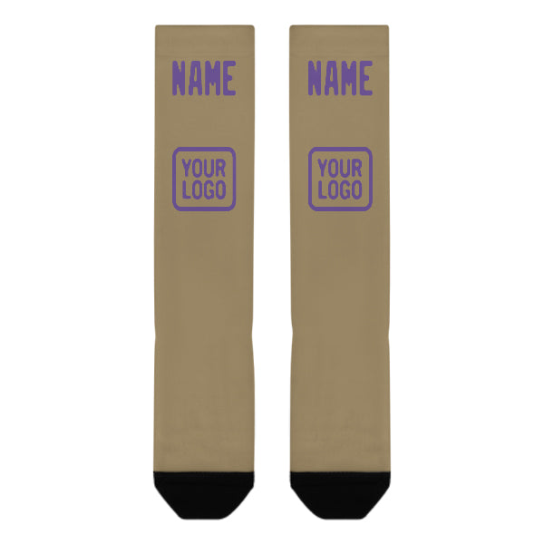 Chaussettes hautes kaki clair et lilas clair personnalisées