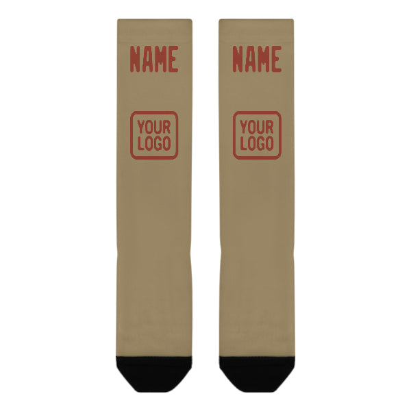 Chaussettes hautes personnalisées kaki clair et rouge corail