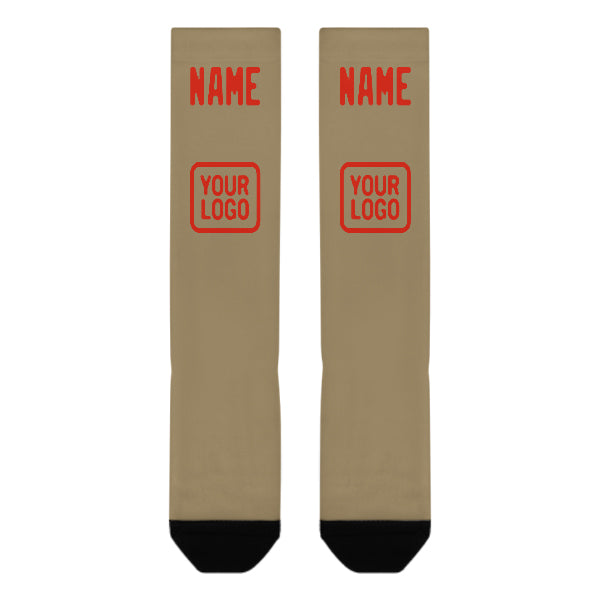 Chaussettes hautes personnalisées kaki clair, orange et rouge