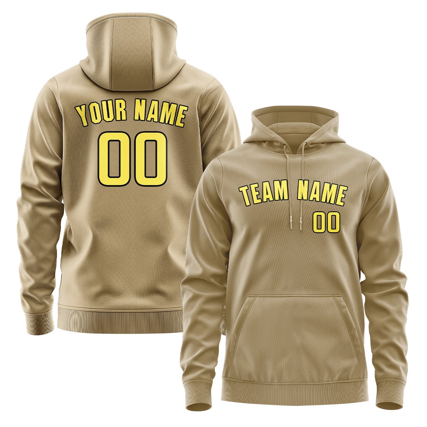 Sweat à capuche kaki clair et jaune clair personnalisé 