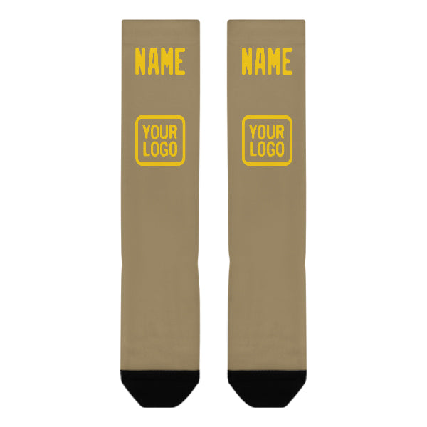 Chaussettes hautes sur mesure kaki clair et or