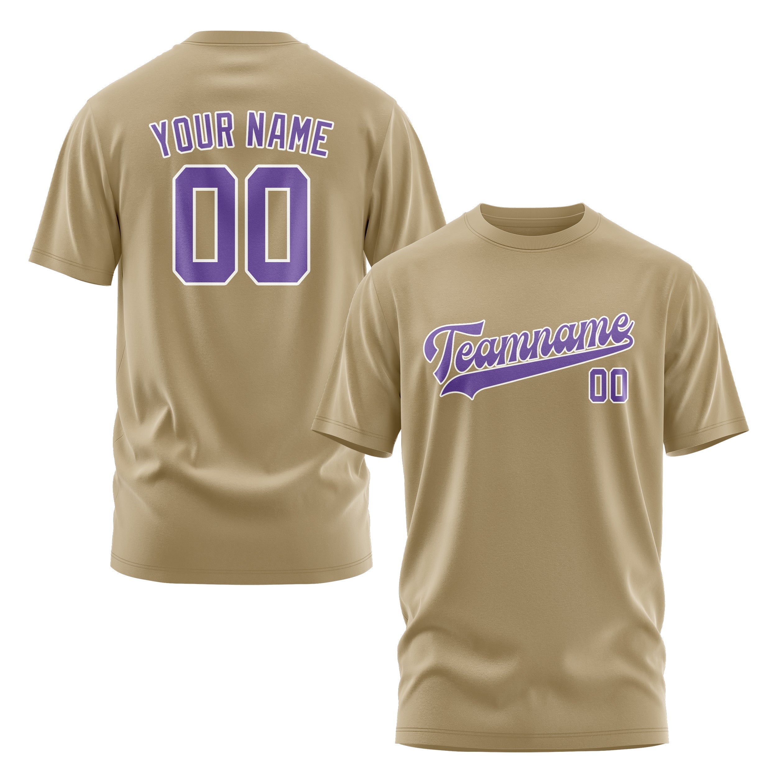 Custom Light Khaki Light Purple T-Shirt