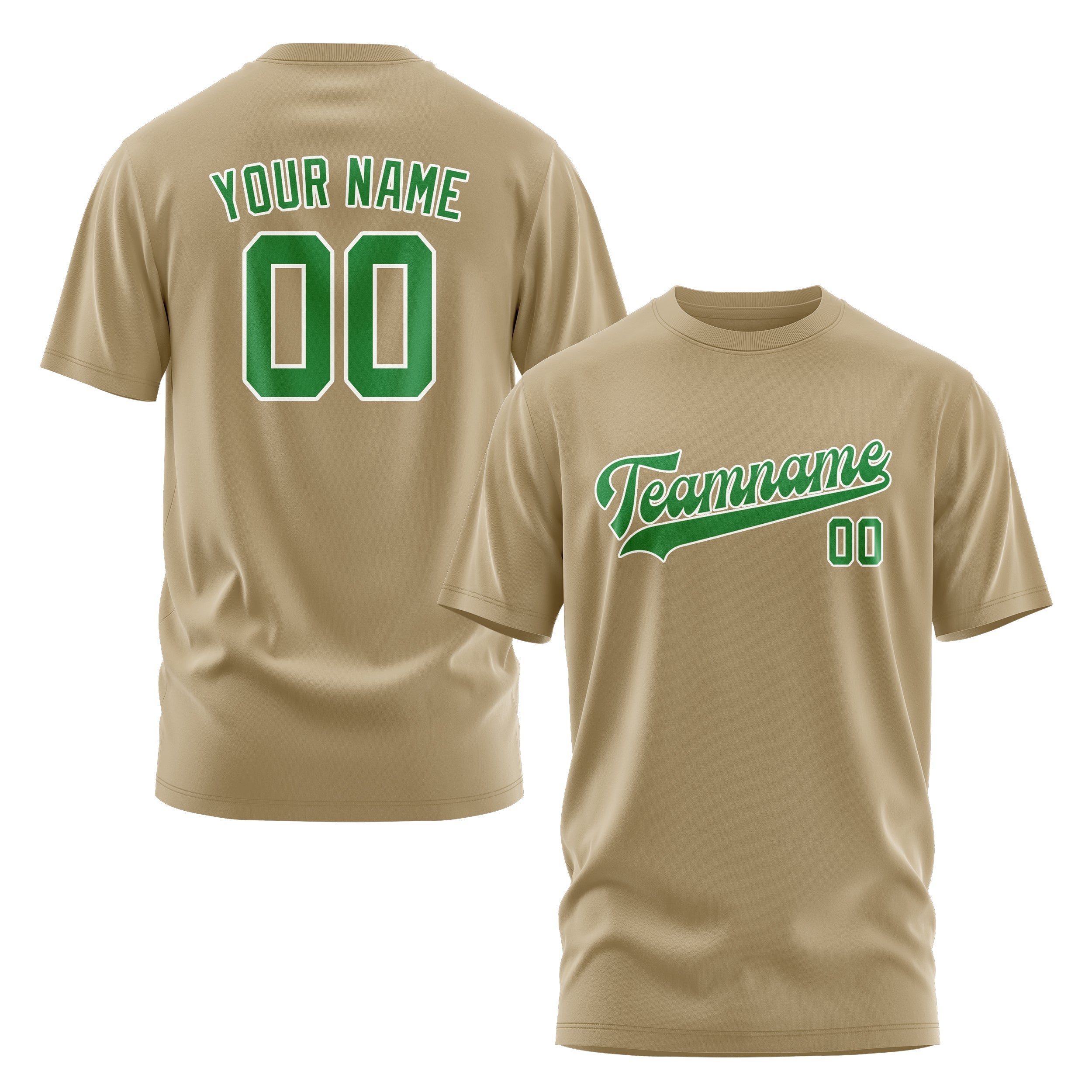 Custom Light Khaki Emerald Green T-Shirt