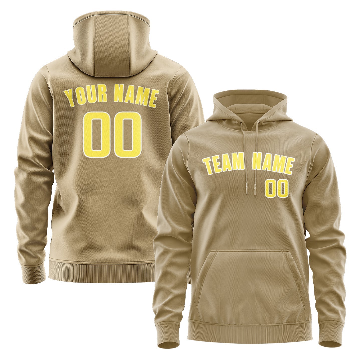 Sweat à capuche kaki clair et jaune clair personnalisé 